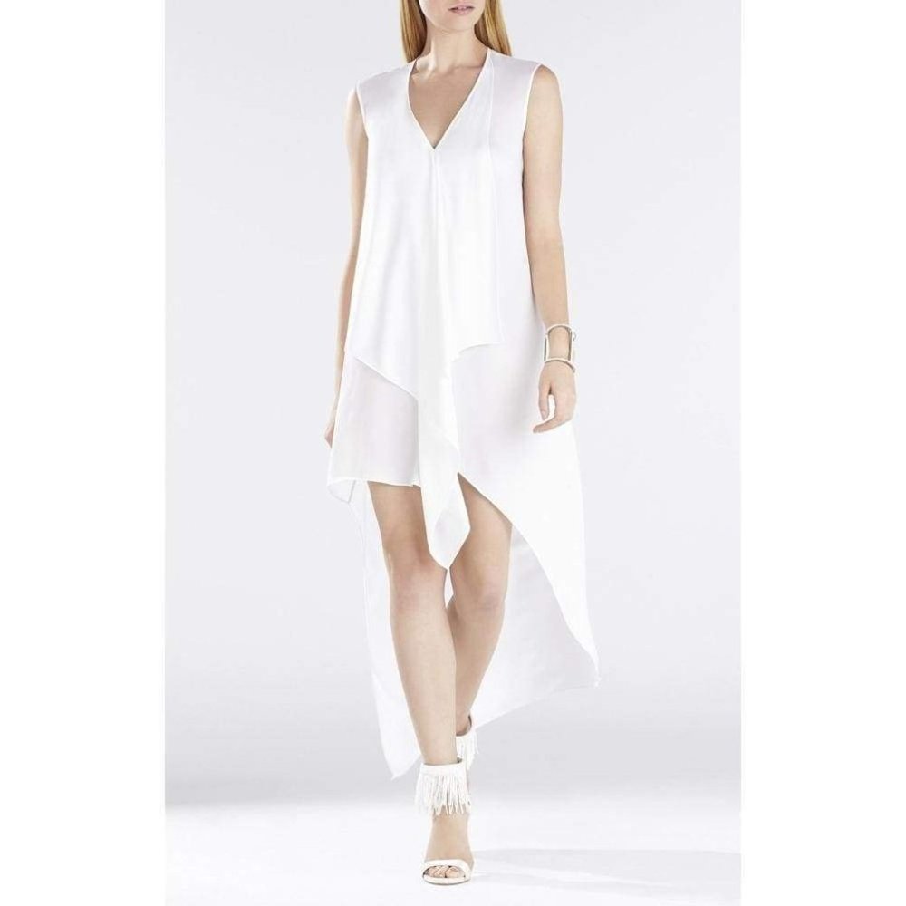 BCBGMaxAzria Tara Cascade Ruffle White Dress